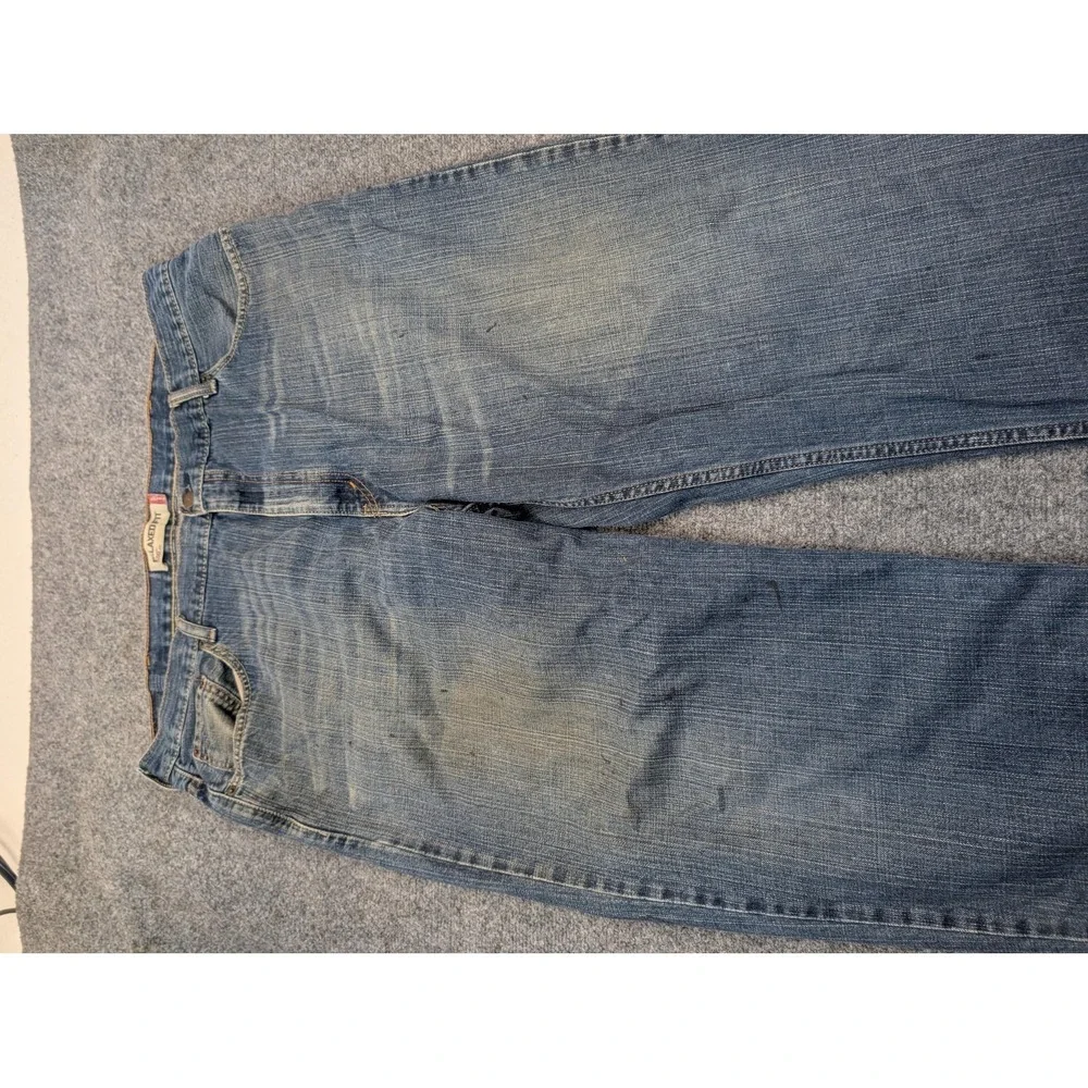 Levis 550 Jeans Mens 44x32 Blue Relaxed Fit Tapered Stained Workwear Denim Pants